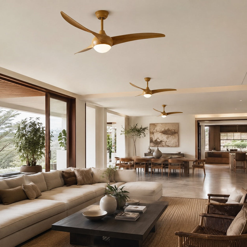 Contemporary 52 Inch Ceiling Fan with Lights Flush Mount Metal and Glass LED Dimmable DC Motor | ribuella