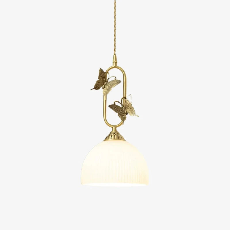 Vintage French Copper Butterfly Pendant Lamp