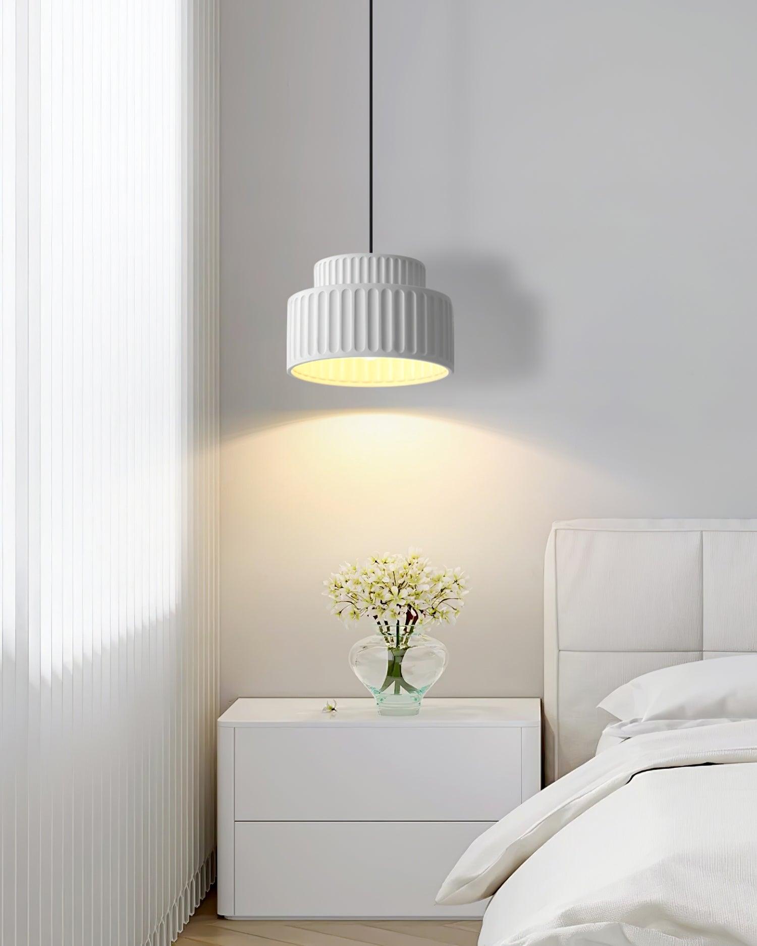 Fluted Resin Drum Pendant Light, Nordic Minimalist Textured Shade