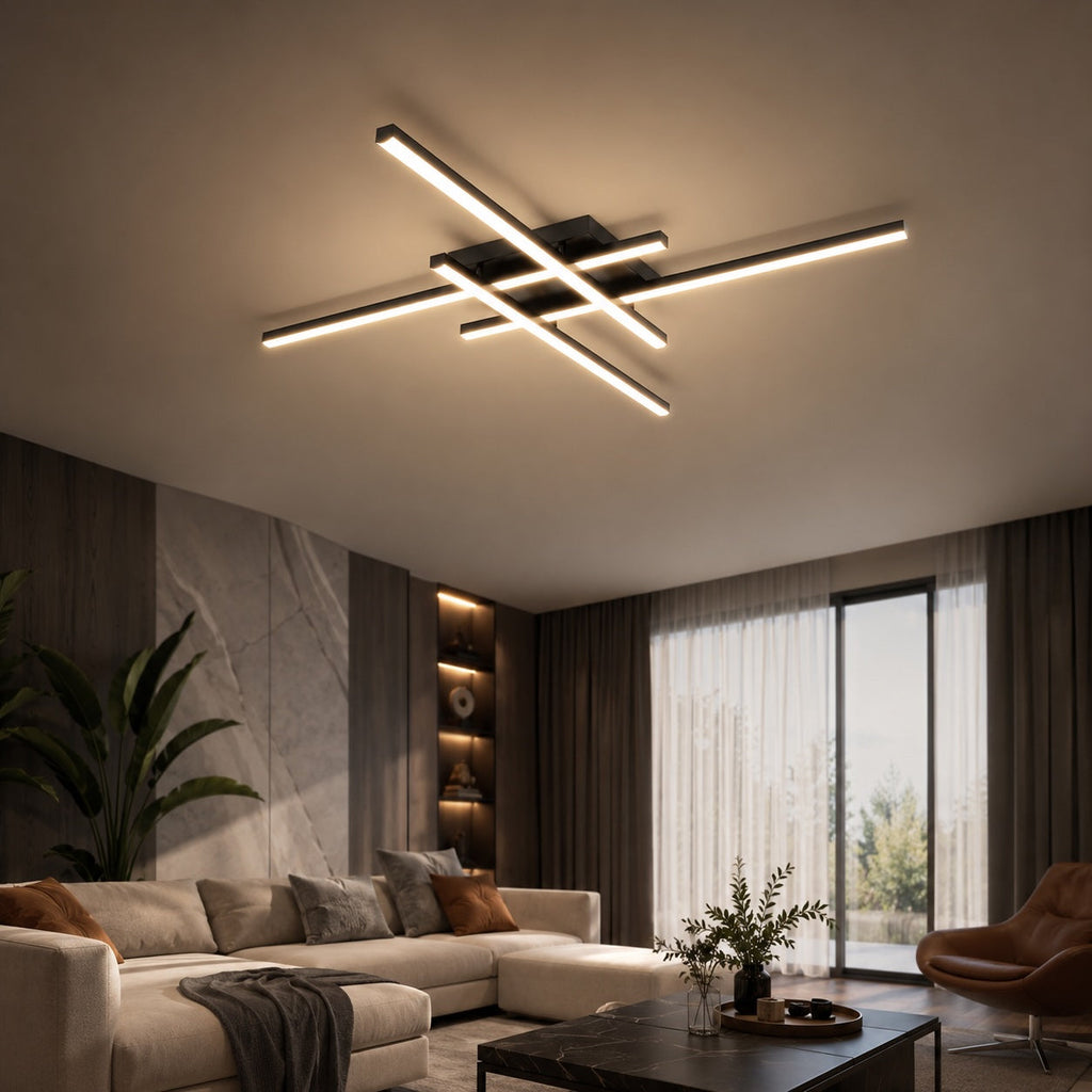 Modern Minimalist Ceiling Light Long Strip LED Adjustable Color Temperature Iron Acrylic | ribuella