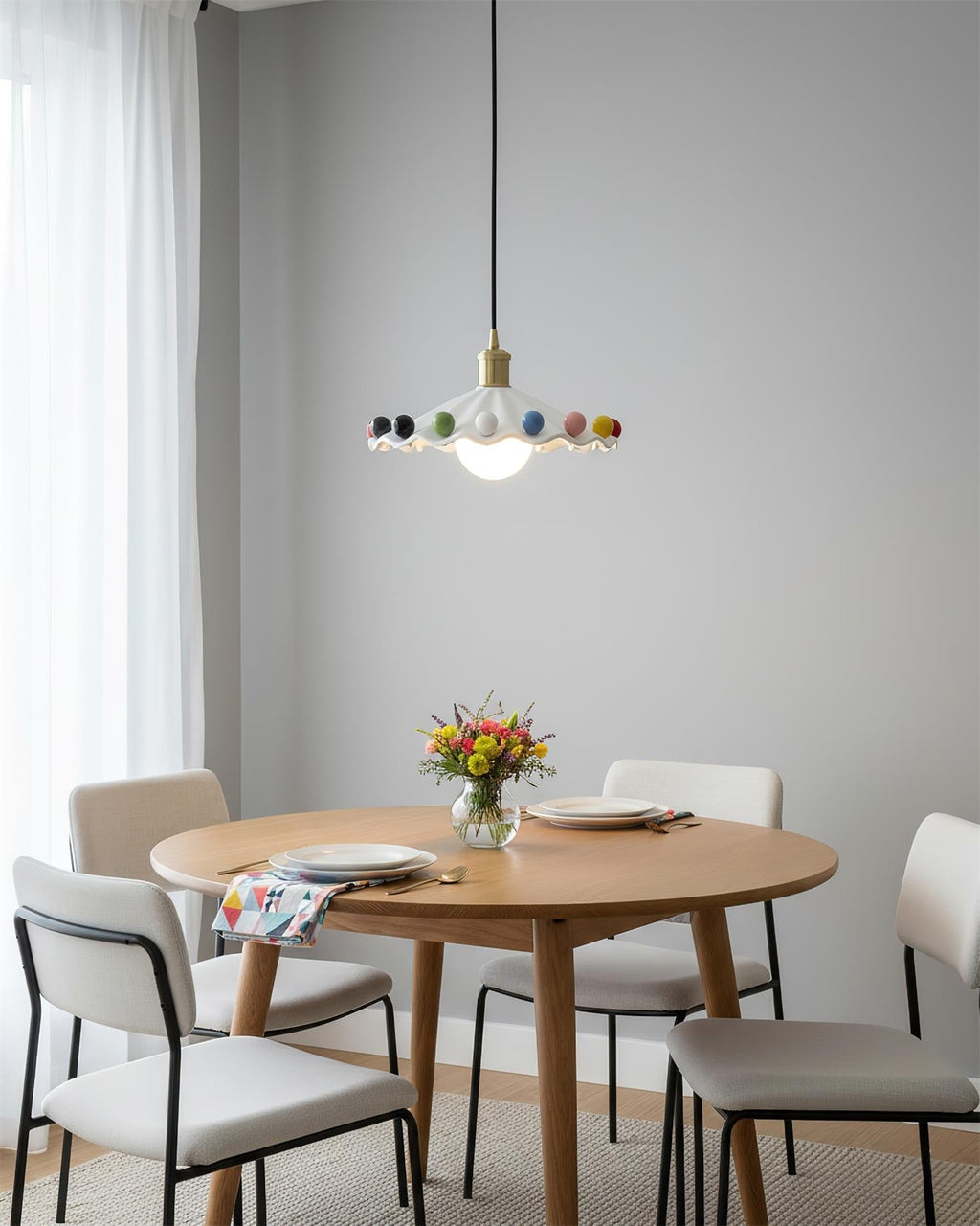 Fonthill Pendant Lamp, Sculpted Wavy Form, Glossy Bead Detail