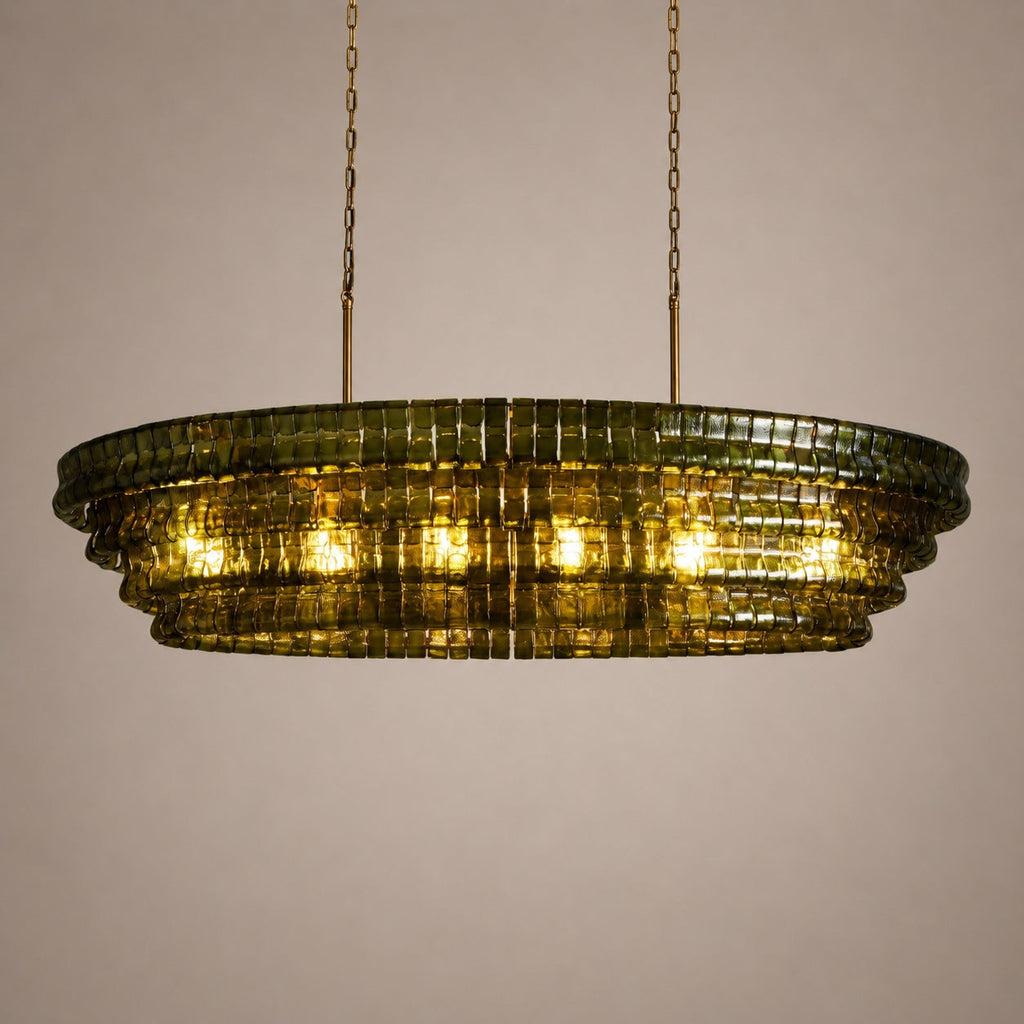 Modern Oval Chandelier Light Adjustable Hanging Steel Glass Fixture with 5 or 12 Bulb Options | ribuella
