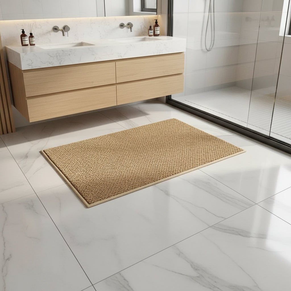 Quick Dry Absorbent Textured Loop Pile Bath Mat — Dense Weave Construction