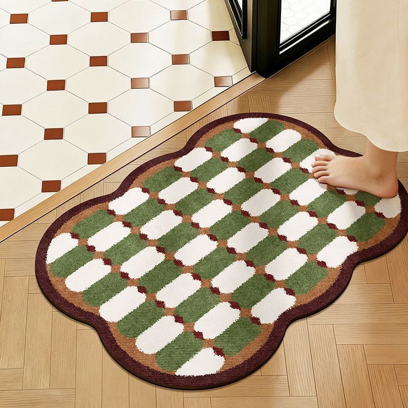 Plush Tufted Cotton Bath Mat Sets - Non Slip, Quick Dry, Scalloped Edges, Graphic Print