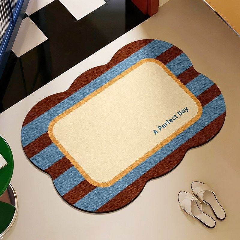 Plush Tufted Cotton Bath Mat Sets - Non Slip, Quick Dry, Scalloped Edges, Graphic Print
