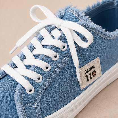 StridePulse – Casual Denim Mule Sneakers with Frayed Edges | ribuella