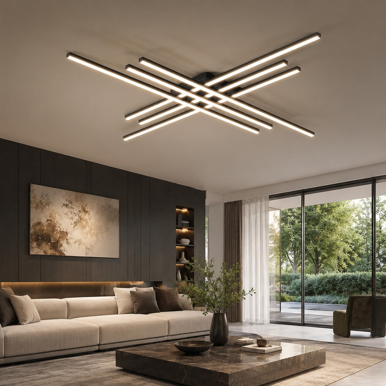Modern Minimalist Ceiling Light Long Strip LED Adjustable Color Temperature Iron Acrylic | ribuella