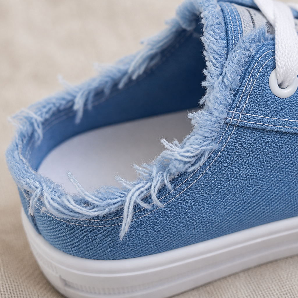 StridePulse – Casual Denim Mule Sneakers with Frayed Edges | ribuella