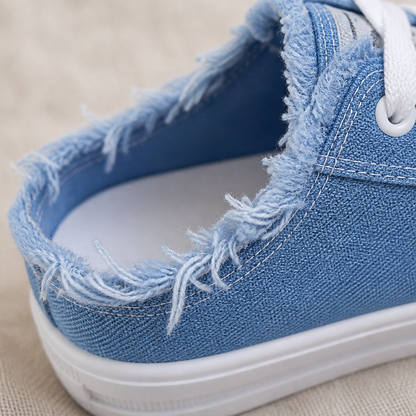 StridePulse – Casual Denim Mule Sneakers with Frayed Edges | ribuella