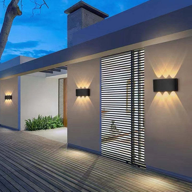 Tronix Rectangular Metal Outdoor Wall Lamp, Black White Water-Wave