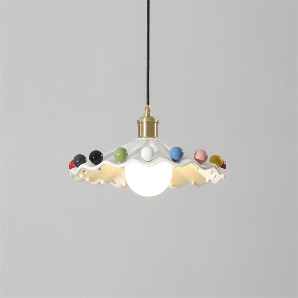 Fonthill Pendant Lamp, Sculpted Wavy Form, Glossy Bead Detail