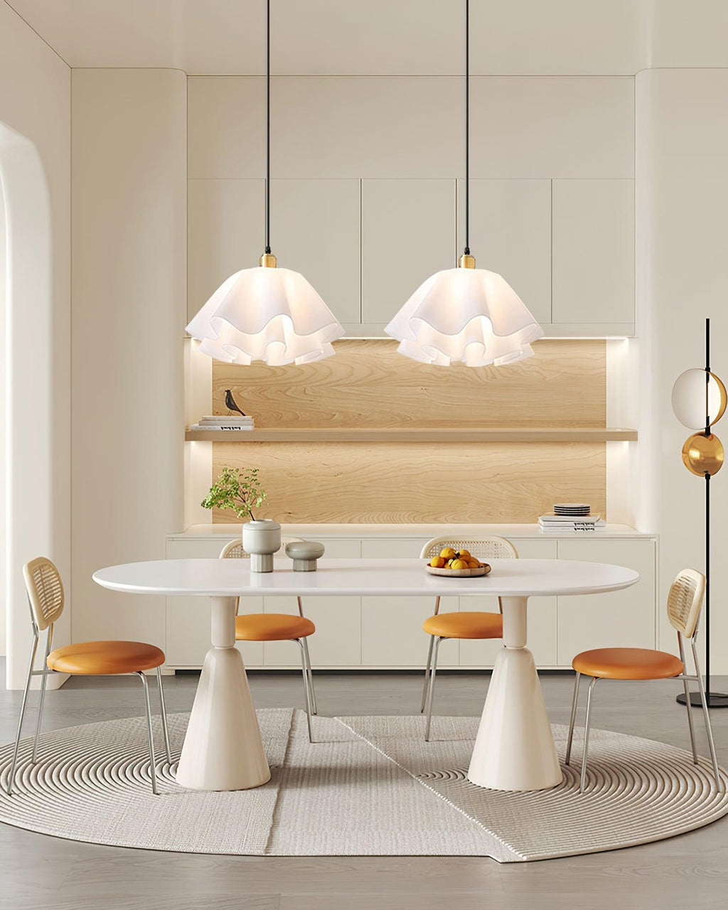Gailon Pleated Pendant Lamp, Brass And White Finish, 30 Cm And 40 Cm Sizes