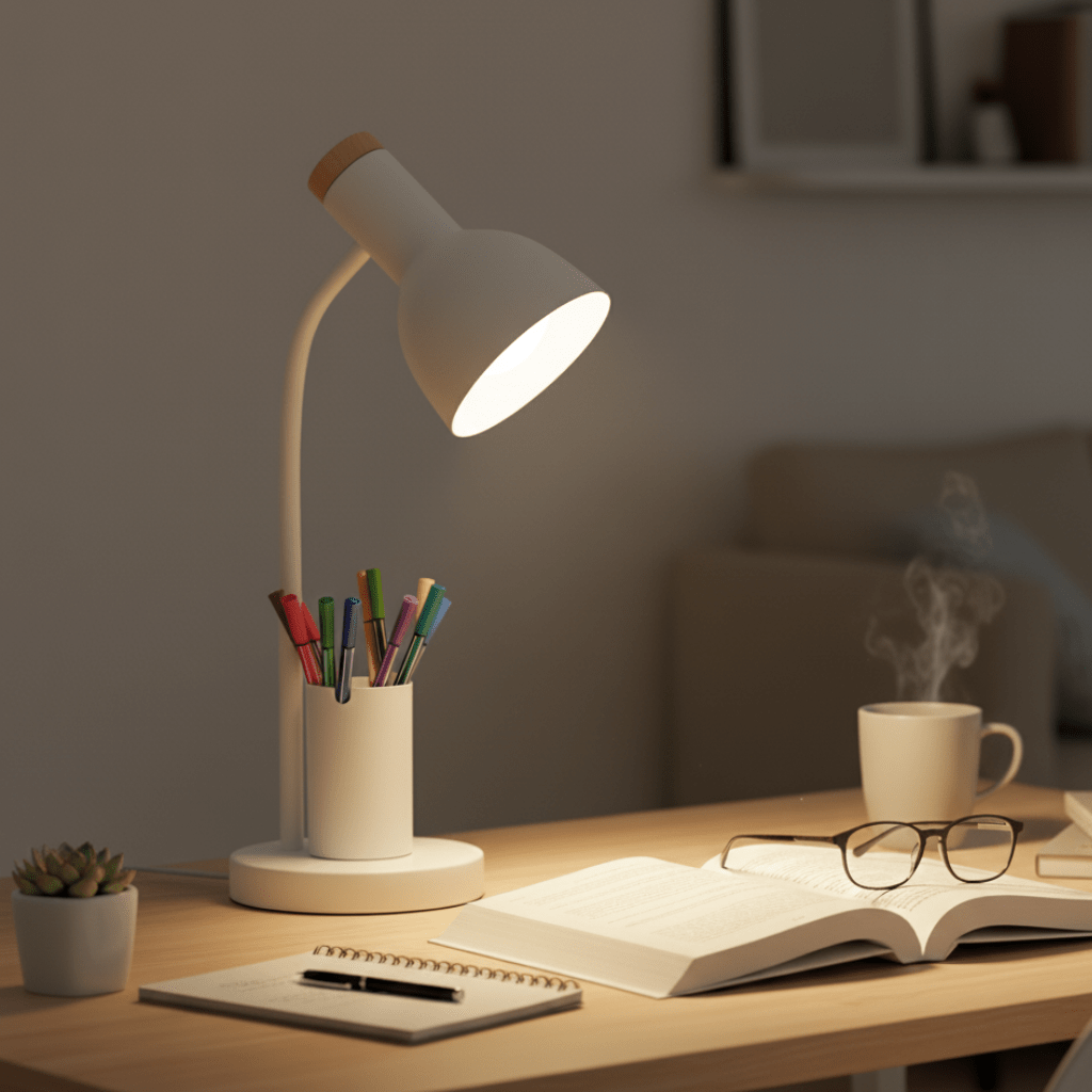 LumaNest Modern LED Desk Lamp — Built-In Center Pen Holder