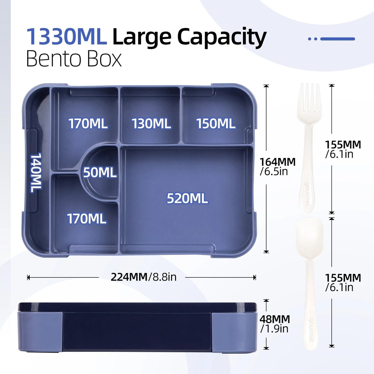 Leak-Proof 7 Compartments Bento Lunch Box Cutlery Set Sauce Container Microwave Safe