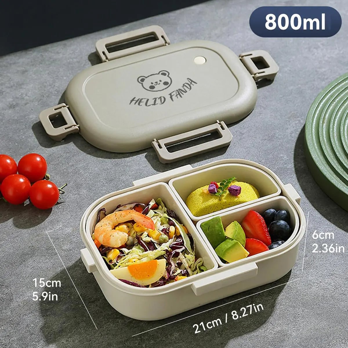 Leak Proof Bento Lunch Box, Removable Compartments, Snap Lock Lid, Insulated Carry Bag