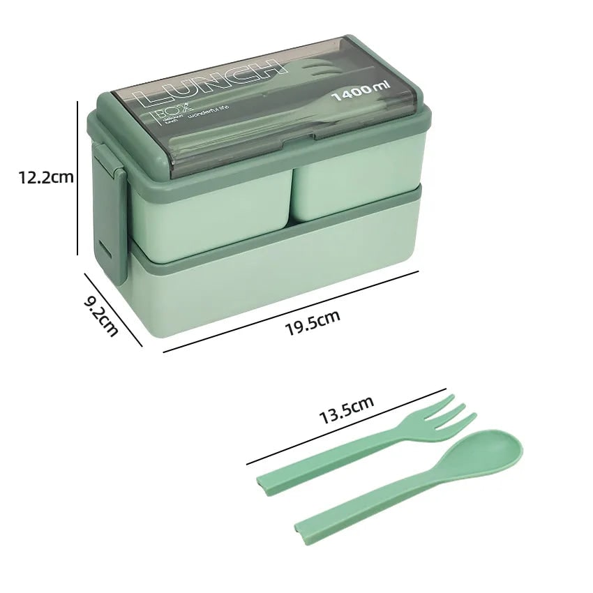 Przenośny lunchbox bento z podwójną warstwą - uporządkowane przegródki i zintegrowane sztućce