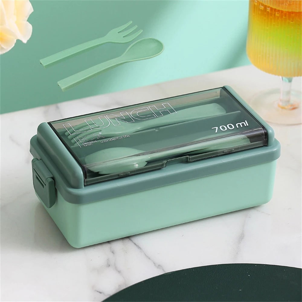 Przenośny lunchbox bento z podwójną warstwą - uporządkowane przegródki i zintegrowane sztućce