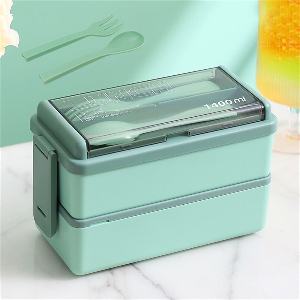 Double Layer Portable Bento Box - Organized Compartments And Integrated Cutlery
