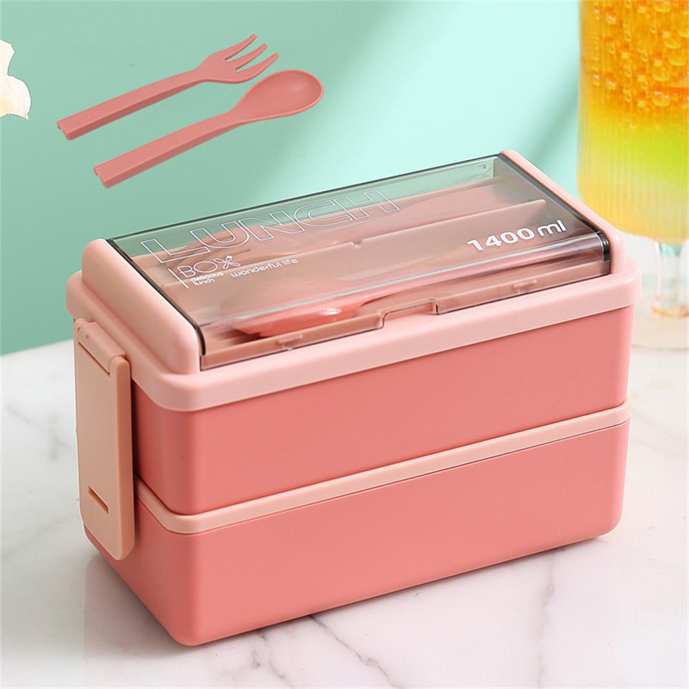Przenośny lunchbox bento z podwójną warstwą - uporządkowane przegródki i zintegrowane sztućce