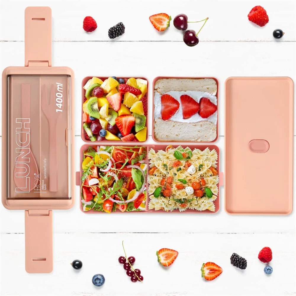 Double Layer Portable Bento Box - Organized Compartments And Integrated Cutlery