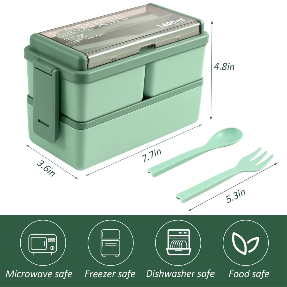 Przenośny lunchbox bento z podwójną warstwą - uporządkowane przegródki i zintegrowane sztućce