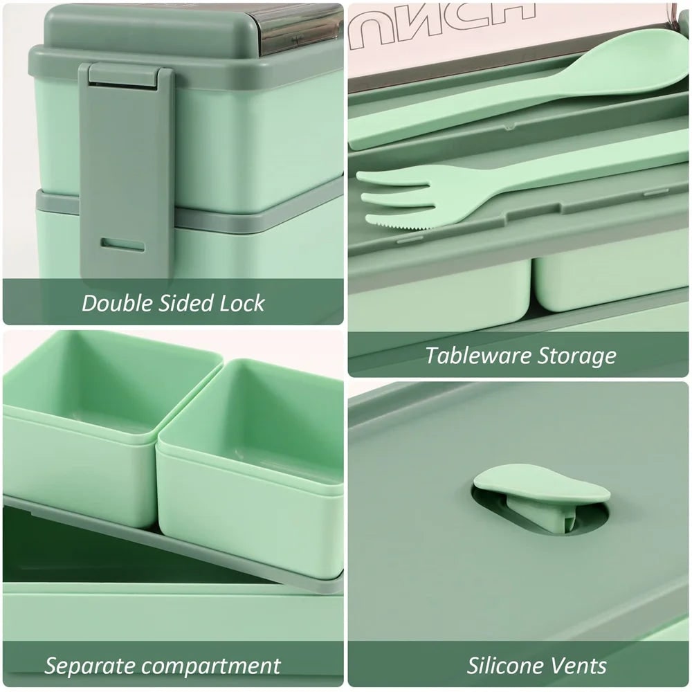 Double Layer Portable Bento Box - Organized Compartments And Integrated Cutlery