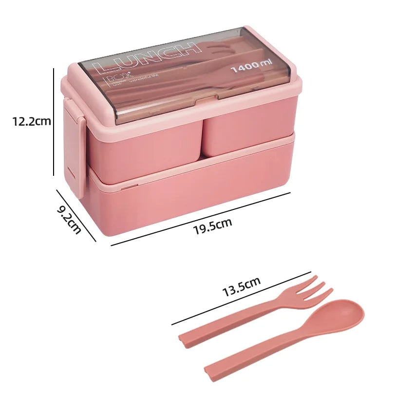Przenośny lunchbox bento z podwójną warstwą - uporządkowane przegródki i zintegrowane sztućce