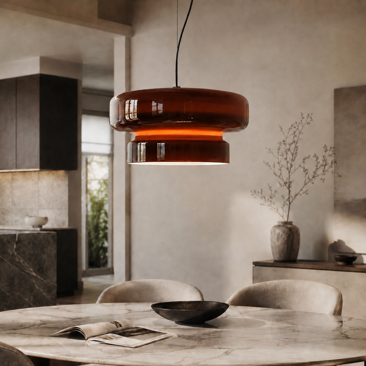 Modern Glass Pendant Lamp Adjustable Hanging Light LED Fixture for Kitchen and Dining | ribuella