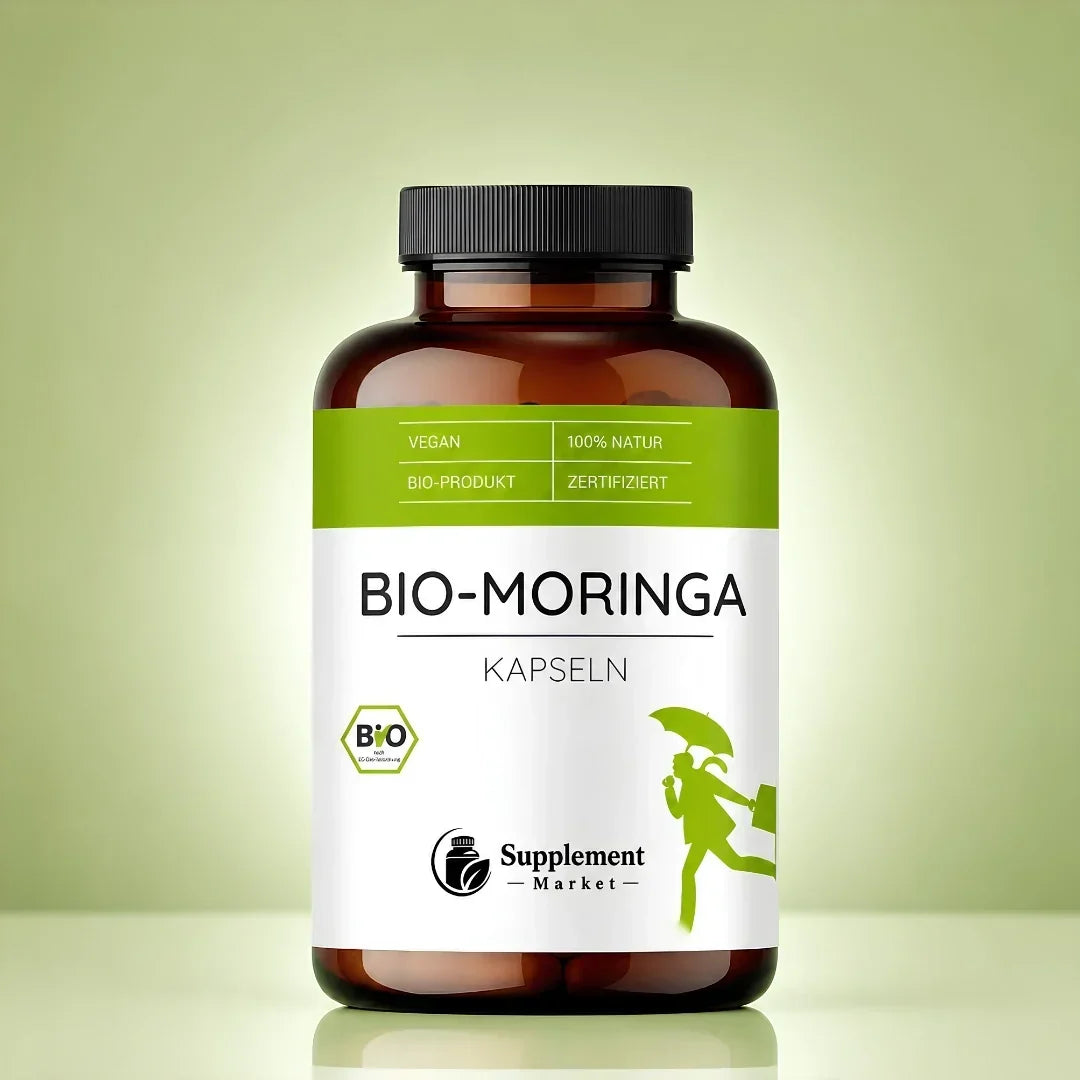 Cápsulas de moringa biológica para energia natural e nutrição de todo o organismo