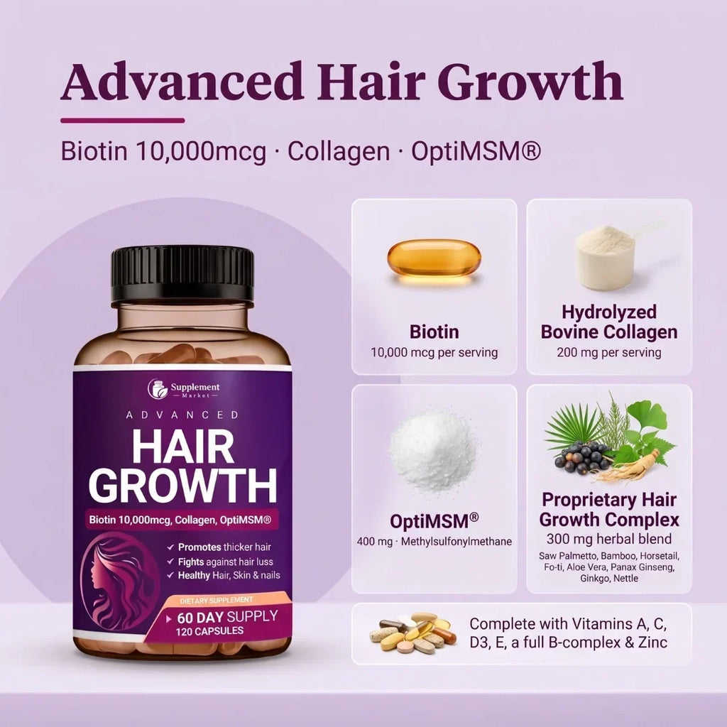 Complexe avancé de biotine et de collagène pour soutenir les cheveux, la peau et les ongles
