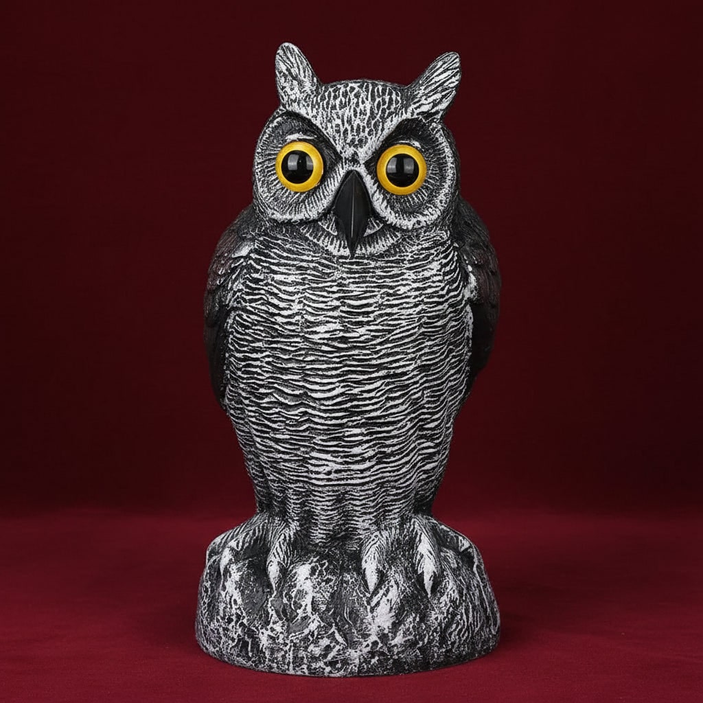 Halloween Owl Garden Statue — Bird Deterrent Scarecrow Decoy Realistic Texture, Yellow Eyes