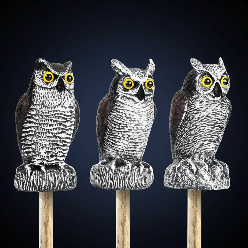 Halloween Owl Garden Statue — Bird Deterrent Scarecrow Decoy Realistic Texture, Yellow Eyes