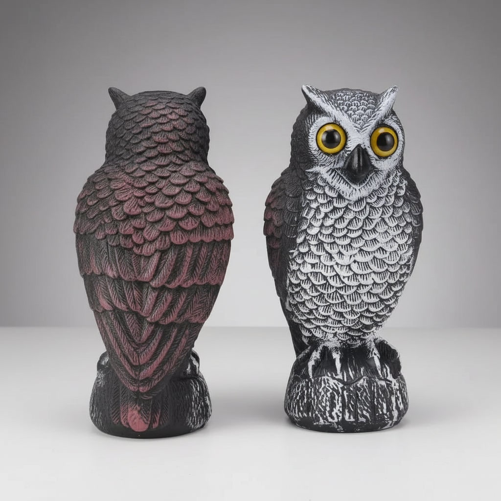 Halloween Owl Garden Statue — Bird Deterrent Scarecrow Decoy Realistic Texture, Yellow Eyes