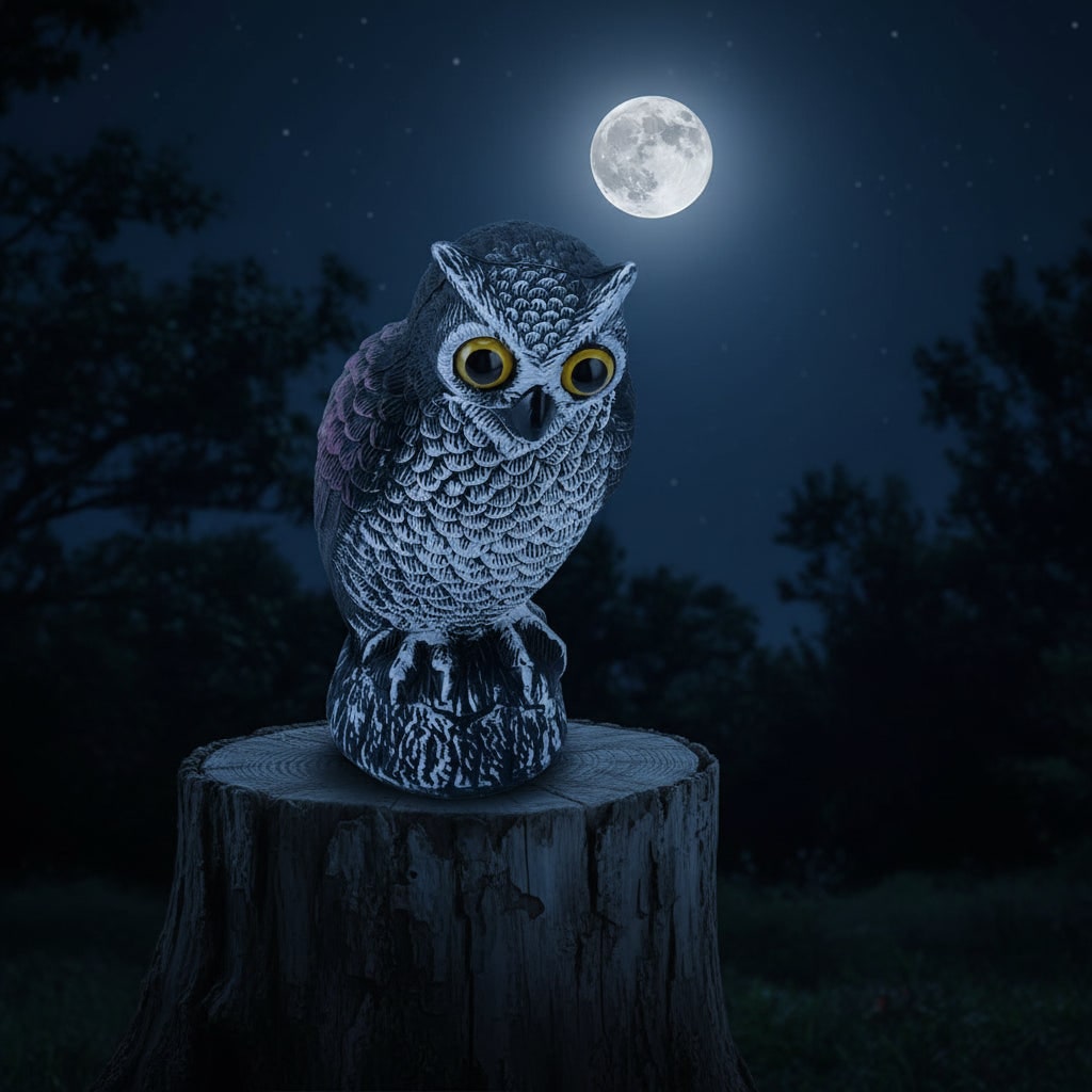 Halloween Owl Garden Statue — Bird Deterrent Scarecrow Decoy Realistic Texture, Yellow Eyes