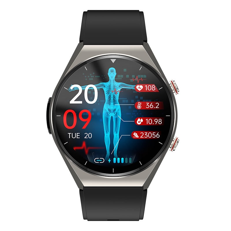 Smartwatch con quadrante rotondo, misurazione della pressione sanguigna, ECG, frequenza cardiaca e monitoraggio della salute, regolabile
