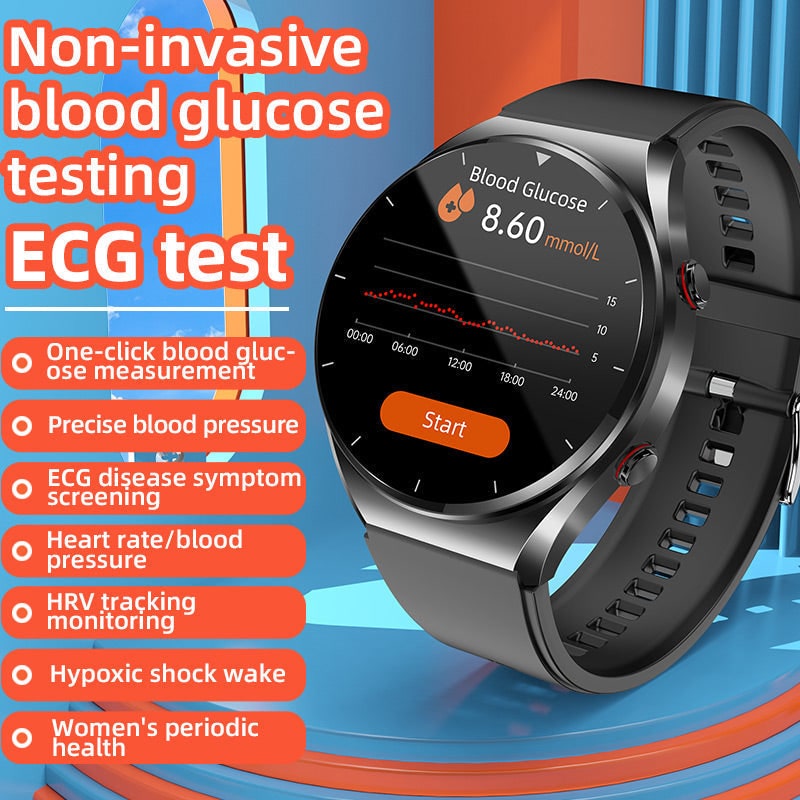Smartwatch con quadrante rotondo, misurazione della pressione sanguigna, ECG, frequenza cardiaca e monitoraggio della salute, regolabile