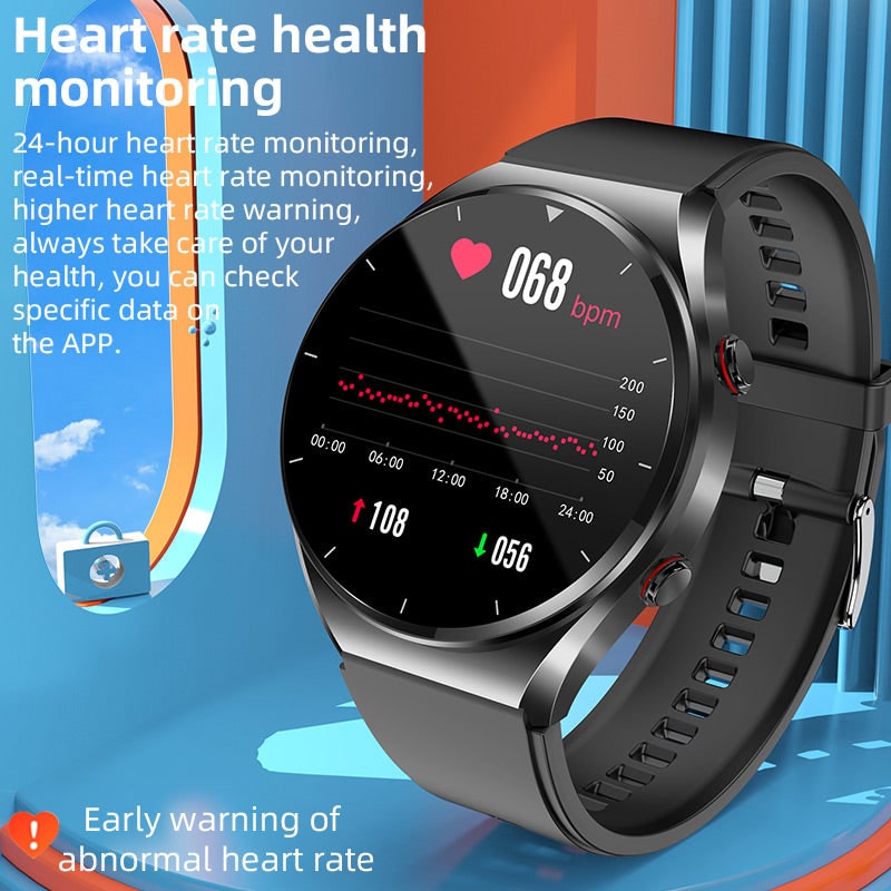 Smartwatch con quadrante rotondo, misurazione della pressione sanguigna, ECG, frequenza cardiaca e monitoraggio della salute, regolabile