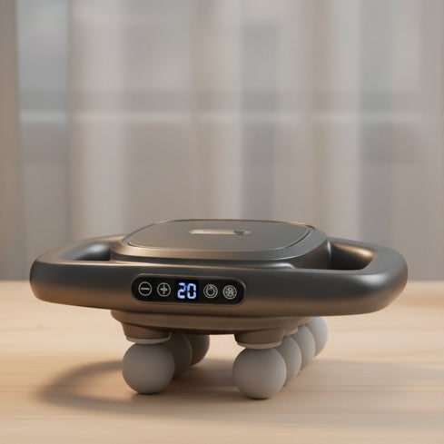 Ergonomikus kézi, nyolcfejes masszázspisztoly, két fogantyúval, kompakt kialakítással