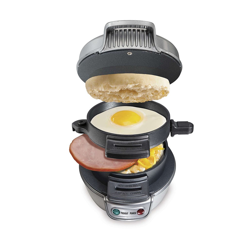 Aparat electric compact pentru panini — grill pentru micul dejun, plăci antiaderente, formă pentru ouă