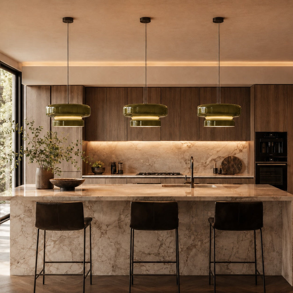 Modern Glass Pendant Lamp Adjustable Hanging Light LED Fixture for Kitchen and Dining | ribuella
