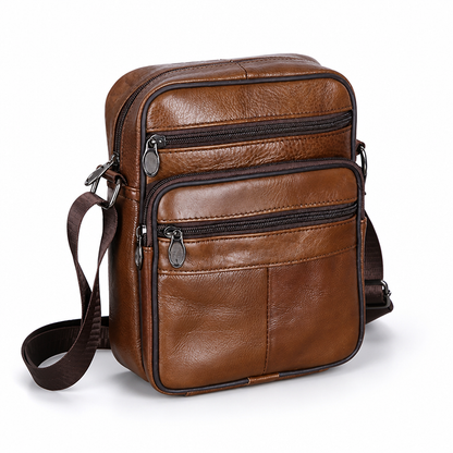 Top-Grain Cowhide Crossbody Bag (Multiple Compartments & Adjustable Strap) | ribuella