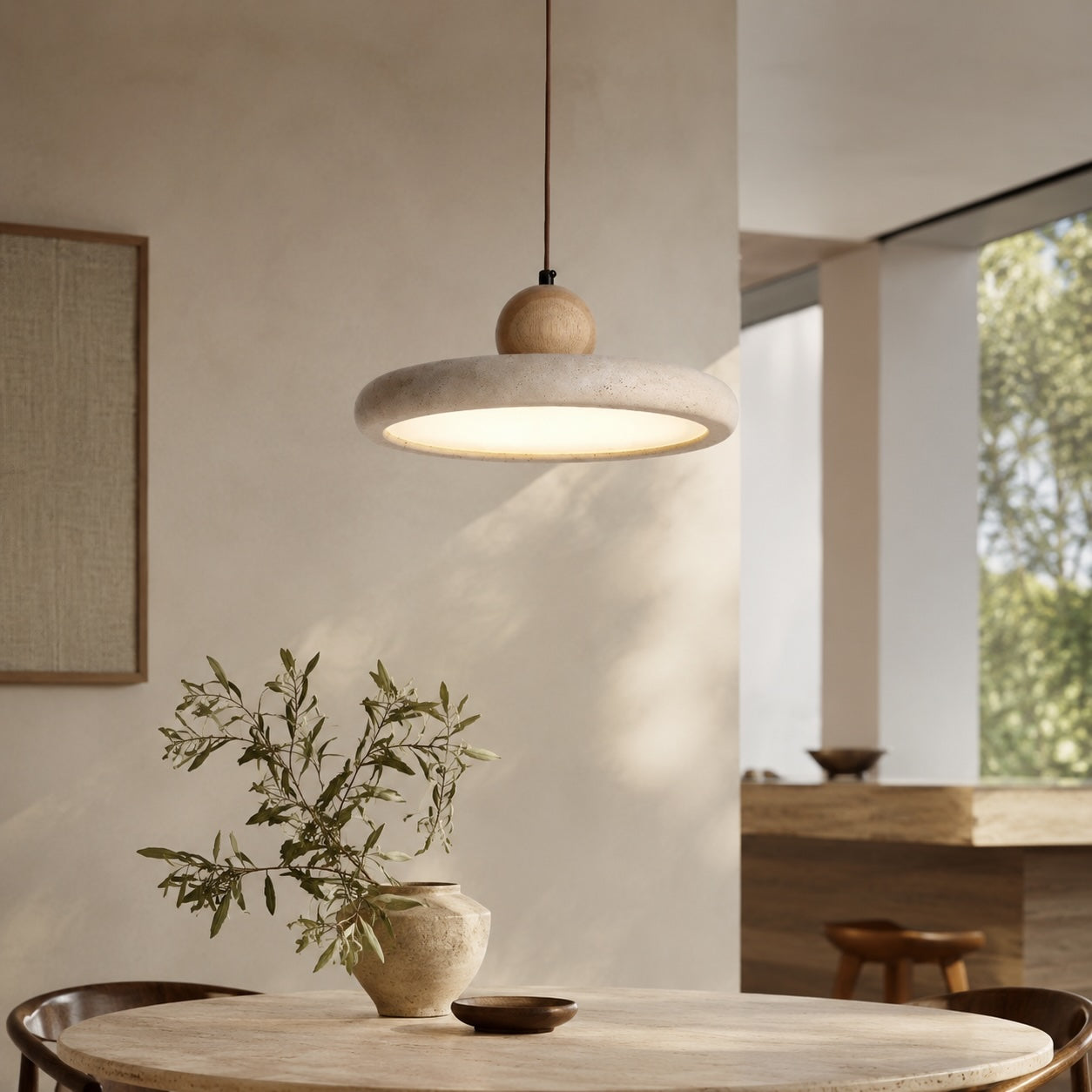 Modern Pendant Lamp Hanging Travertine Stone Finish LED Kitchen Pendant Lighting 30cm | ribuella