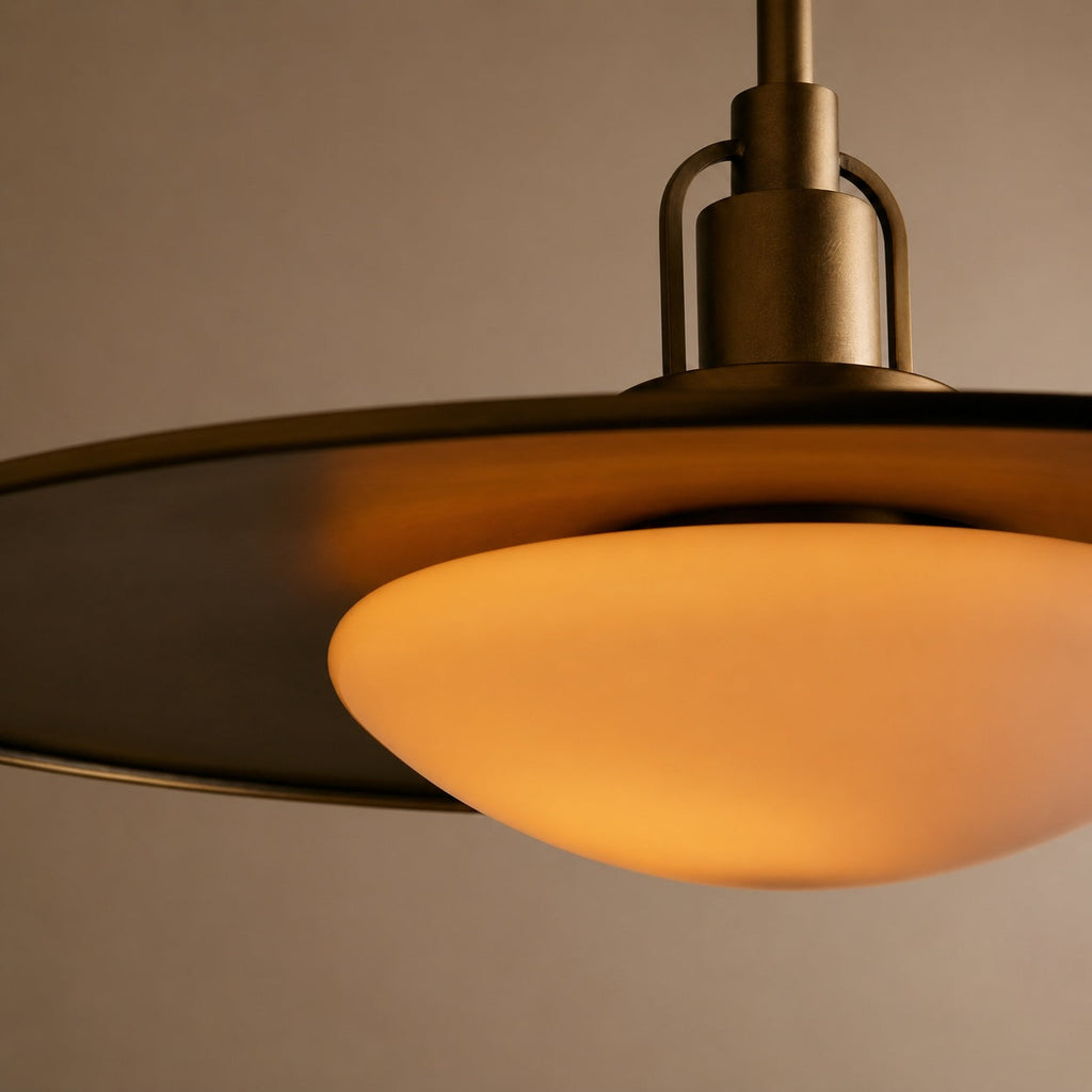 Modern Brass Saucer Pendant Light Hanging Metal Fixture with Frosted Glass Dome Shade for Kitchen Island Dining Room | ribuella