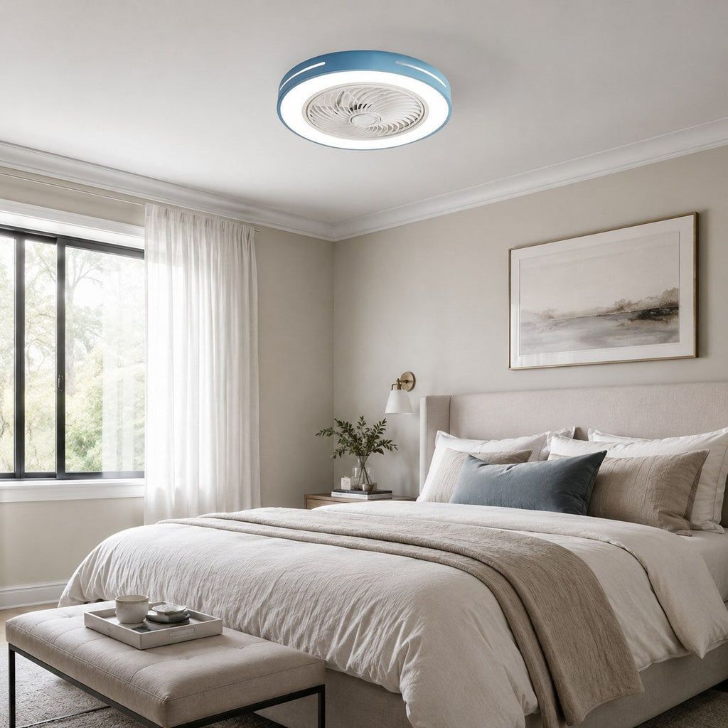 Moderner Deckenventilator ohne Flügel mit Beleuchtung, flache Montage, Eisen, einstellbare LED, 72 W, für den Wohnbereich | ribuella