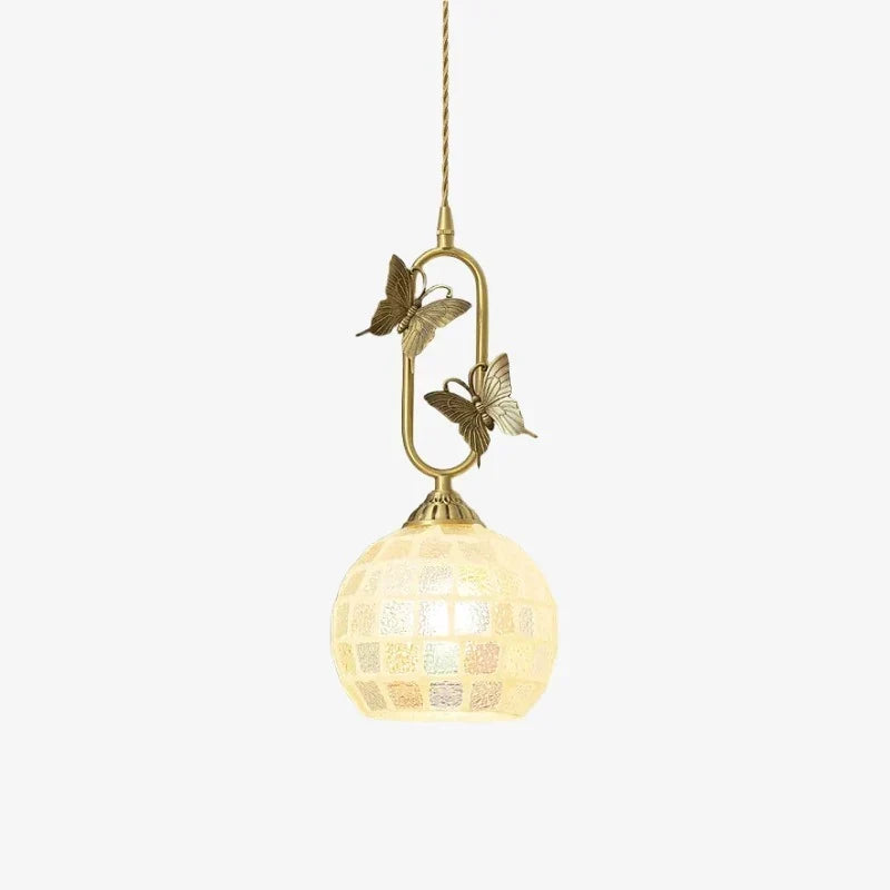 Vintage French Copper Butterfly Pendant Lamp