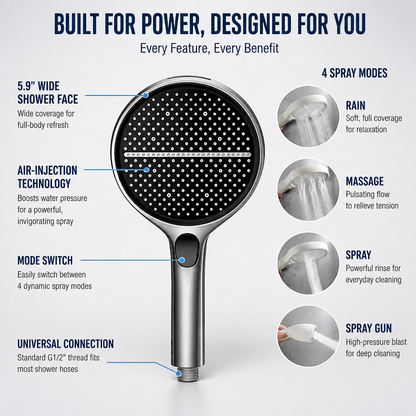 TempestaPure High-Pressure Handheld Shower Head | Ignite Your Senses with a Powerfully Revitalizing Shower Every Time | ribuella