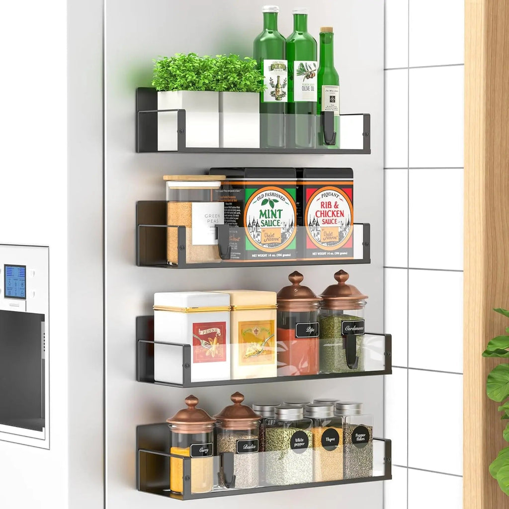 Organizador de especias - 4 piezas, magnético – con recubrimiento en polvo - Instalación sin taladro - KitchenDock | ribuella