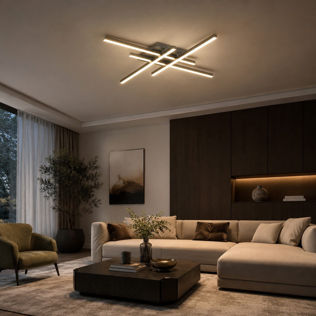 Modern Minimalist Ceiling Light Long Strip LED Adjustable Color Temperature Iron Acrylic | ribuella