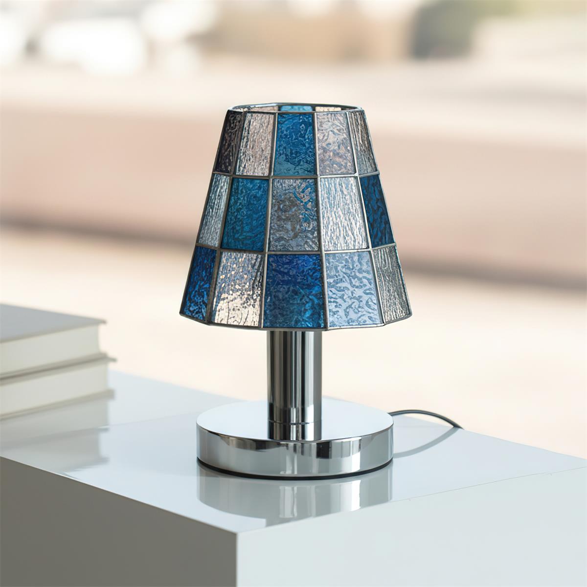 Fun Guy Table Lamp Contemporary Geometric Silhouette In Amber Blue And Clear Colors