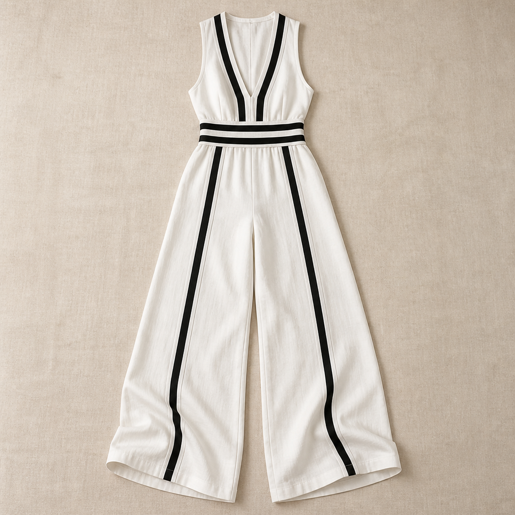 SilhouetteLuxe – Mono de lino transpirable con perneras anchas y cinturilla en contraste | ribuella